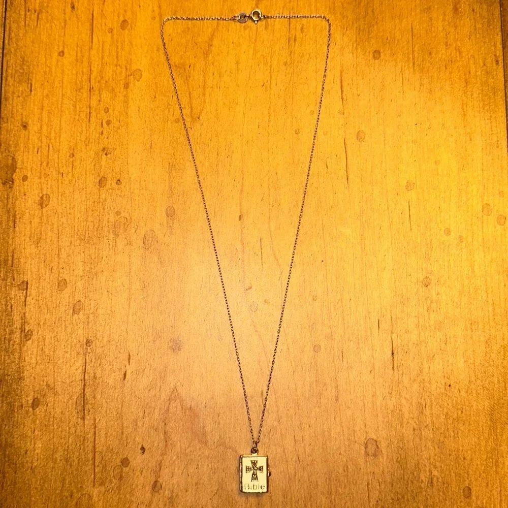 925 Silver Vintage Bible Charm Necklace